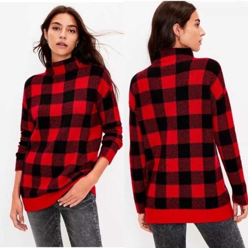 Buffalo Plaid Mock Neck Tunic Sweater like new condition